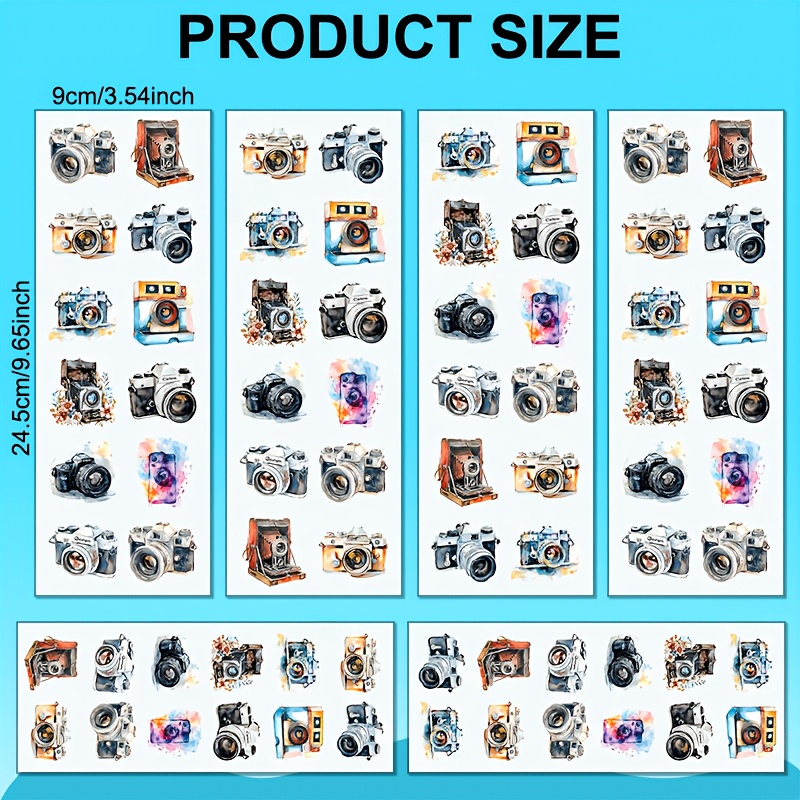 TEMU 6 Sheets/set, Hand-painted Camera Watercolor Transfer, Vintage Film Camera-themed Transfer Paper, Fresh And Artistic Camera Decorative Transfer,