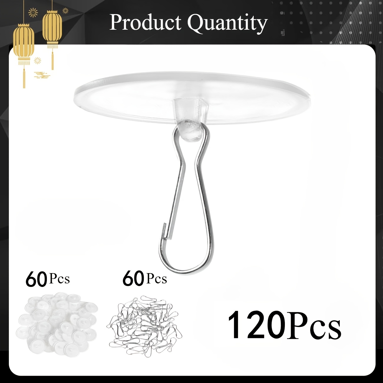 TEMU 120 Mini Crochets Adhésifs Transparents - 60 Bandes Adhésives et 60 Crochets - Crochets Muraux Autocollants Invisibles, Adaptés pour Décorations