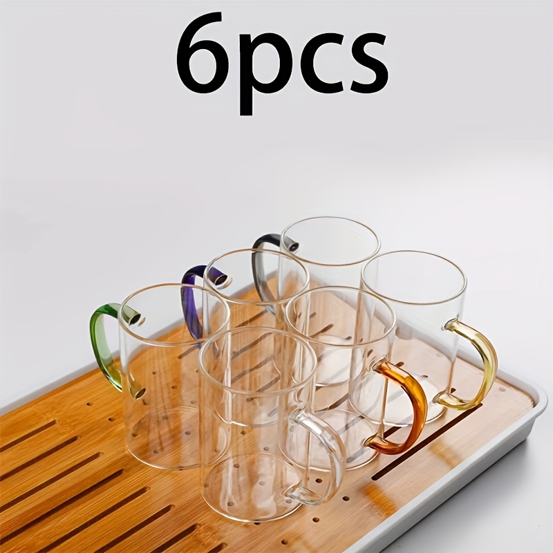 TEMU 6er-Pack Becher mit farbigem Griff aus Borosilikatglas, 300 ml (10.14Oz), hitze- und kältebeständig, Wasserbecher für Zuhause, geeignet für