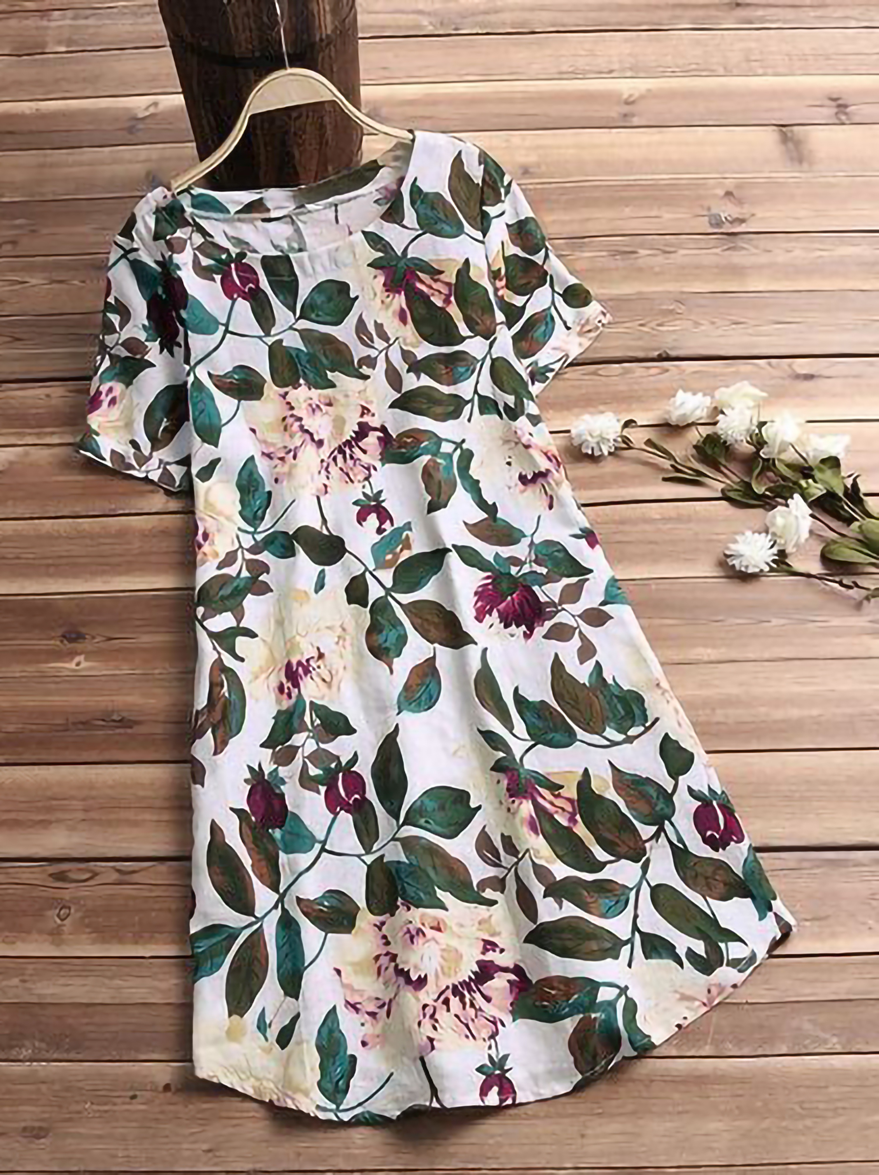 Zaful floral long 2025 sleeve linen dress