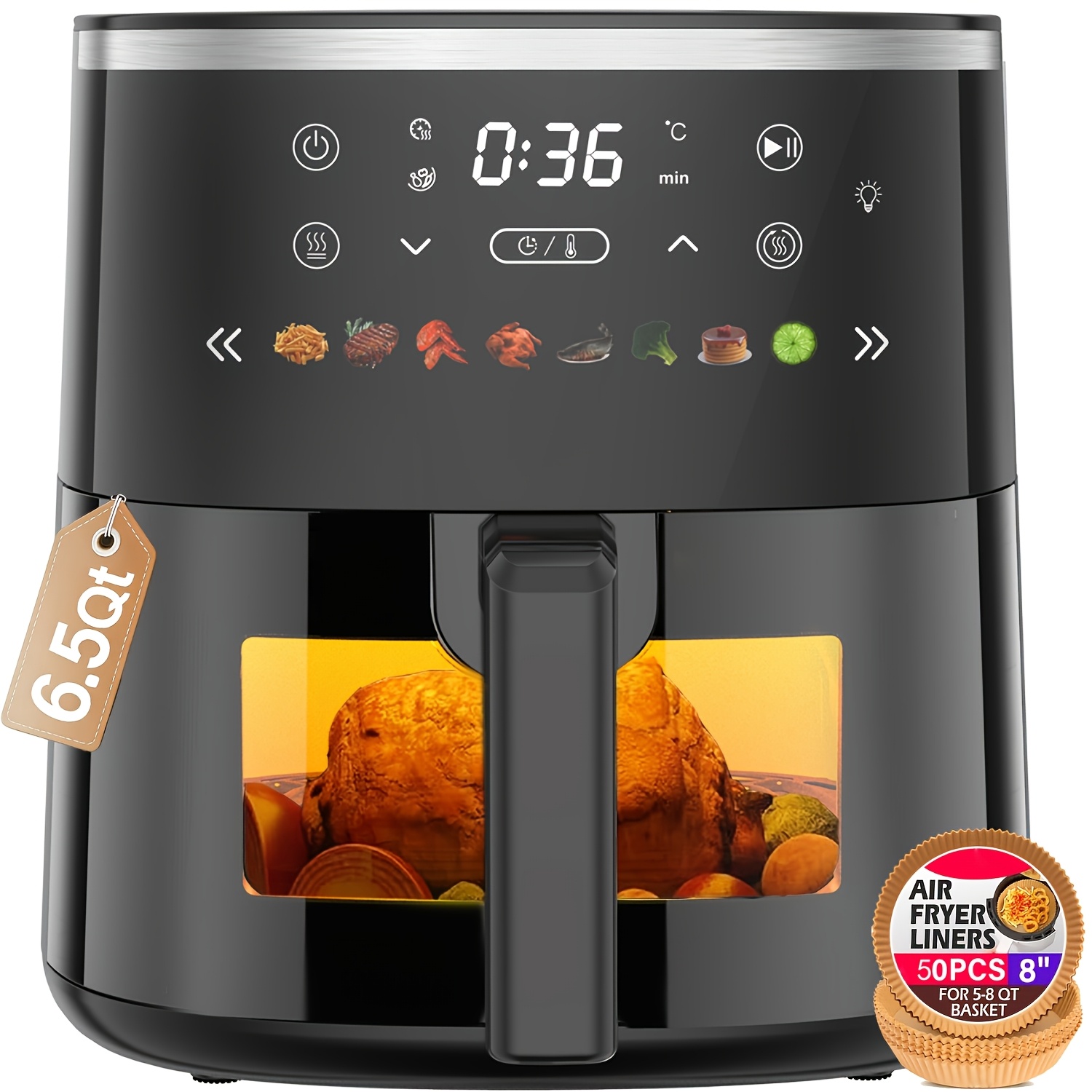 TEMU 6qt Air Fryer With 8 Functions Window Adjustable Temperature Timer Easy To For Home Kitchens Crispy Fries Chicken & More Ideal Christmas Gift