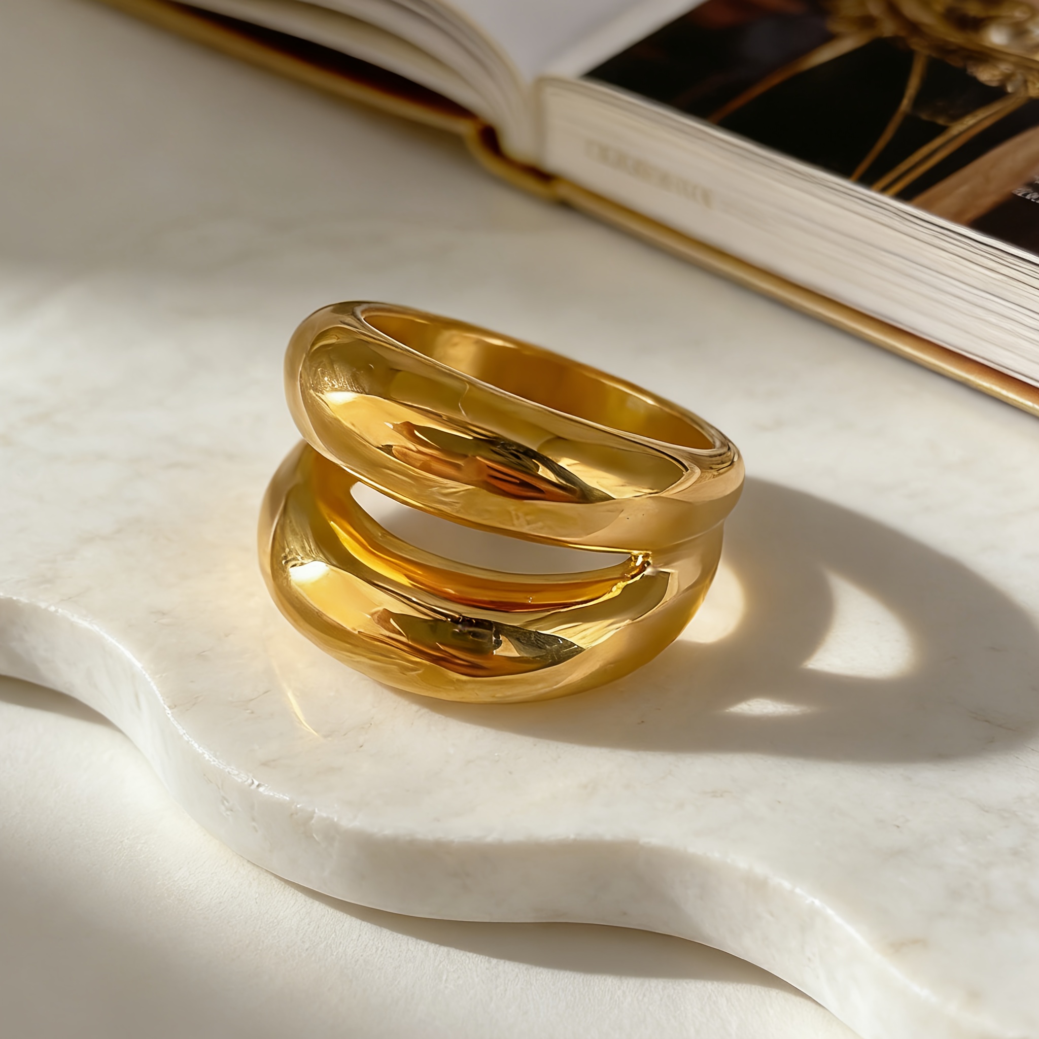 Men's Stylish 316 Stainless Steel Double Hollow Ring, Versatile Design