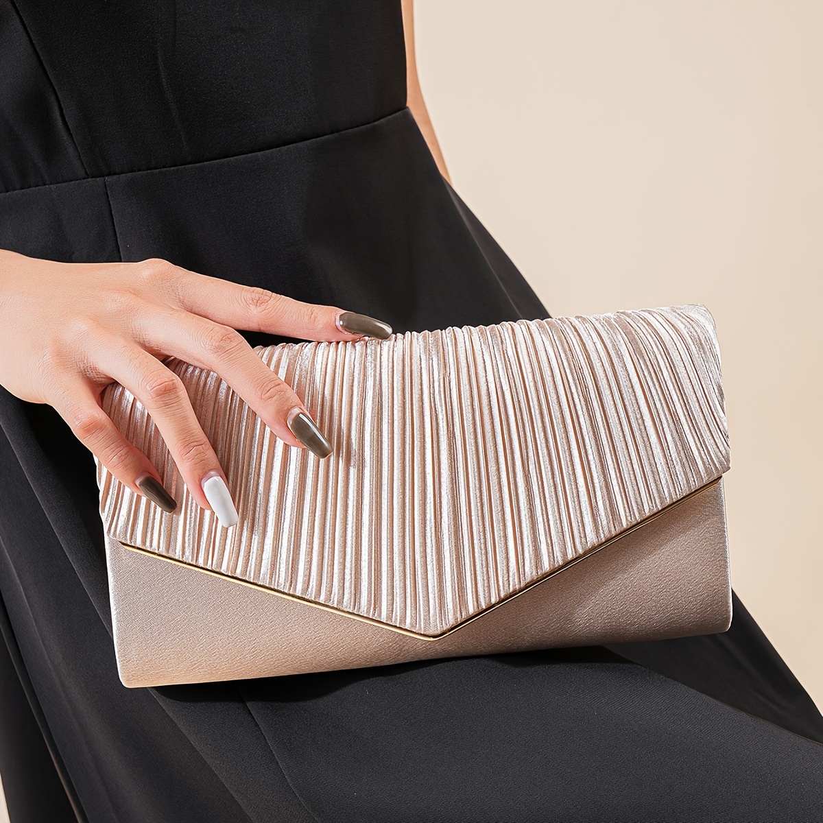 

Elegant Pleated Evening Bag, Solid Color Textured Envelope Dinner Bag, Perfect For Party, Wedding And Banquet