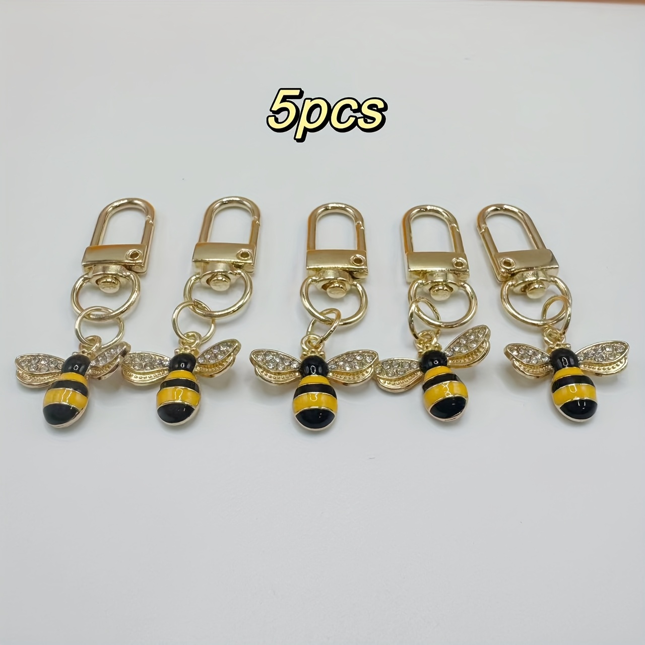 Image of 5pcs Three-prong Rhinestone Large Bee Keyring Set, Y2k Bag Charm