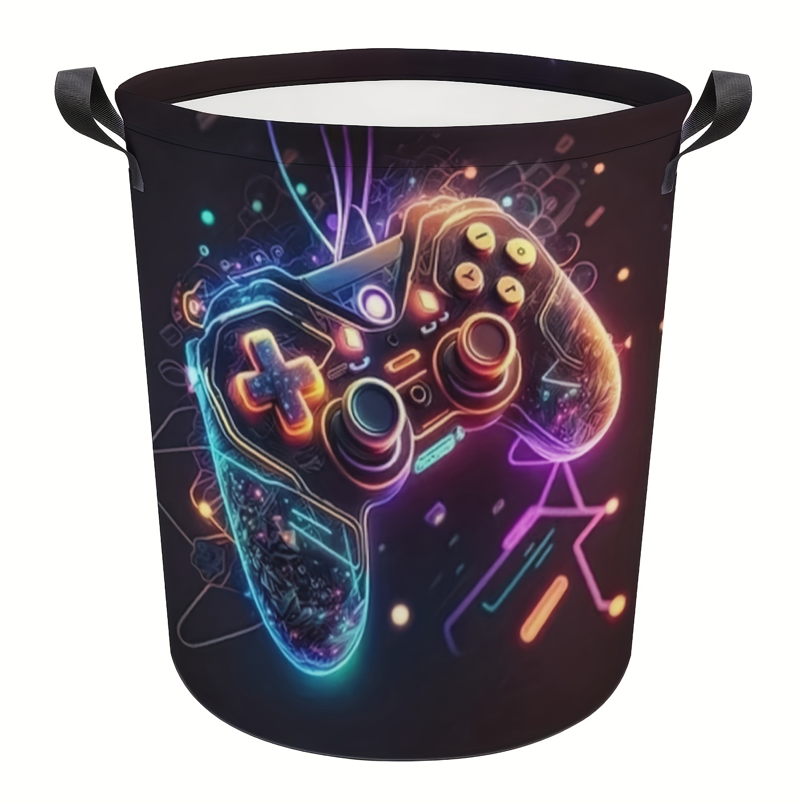 TEMU 1pc Game Controller Pattern Laundry Basket With Handles, Durable Oxford Cloth Foldable Dirty Clothes Organizer, Gamer Room Decor For, Laundry