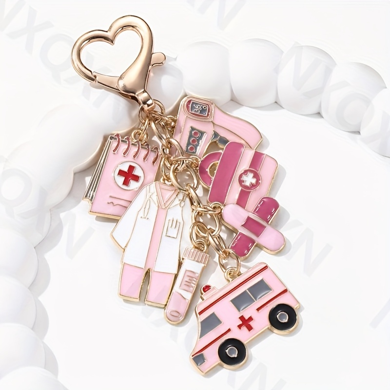Image of 1pc Cartoon Cute Ambulance Enamel Keychain For Women Men Doctor Nurse
