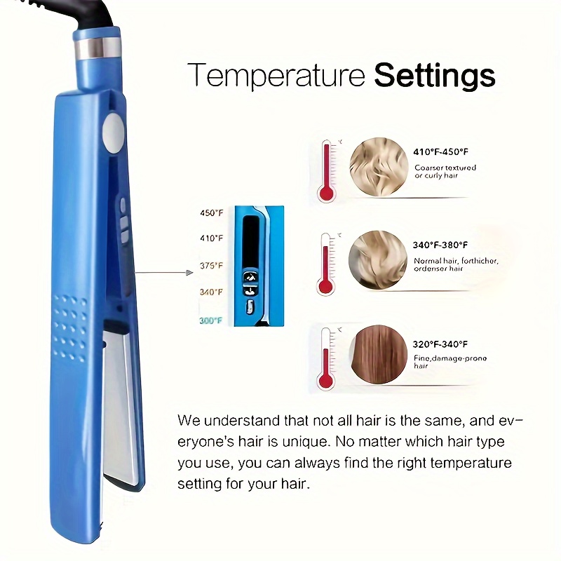3pcs Blue Hairdressing Tools Set, Hair Straightener Flat Iron, Curling Iron, V Shaped Hair Comb, Multifunctional Hair Styling Tools For Barber Salon Home Use details 4