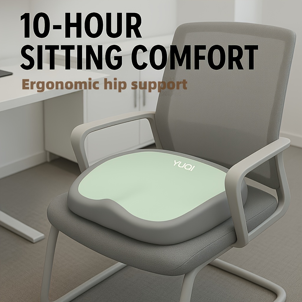 10-Hour Ergonomic Memory Foam Office Chair Cushion | Adjustable Hip and Lumbar Support, Suitable for Home, Car, and Office Use - Dry Clean Only, Available in Grey, Green, Yellow, Black