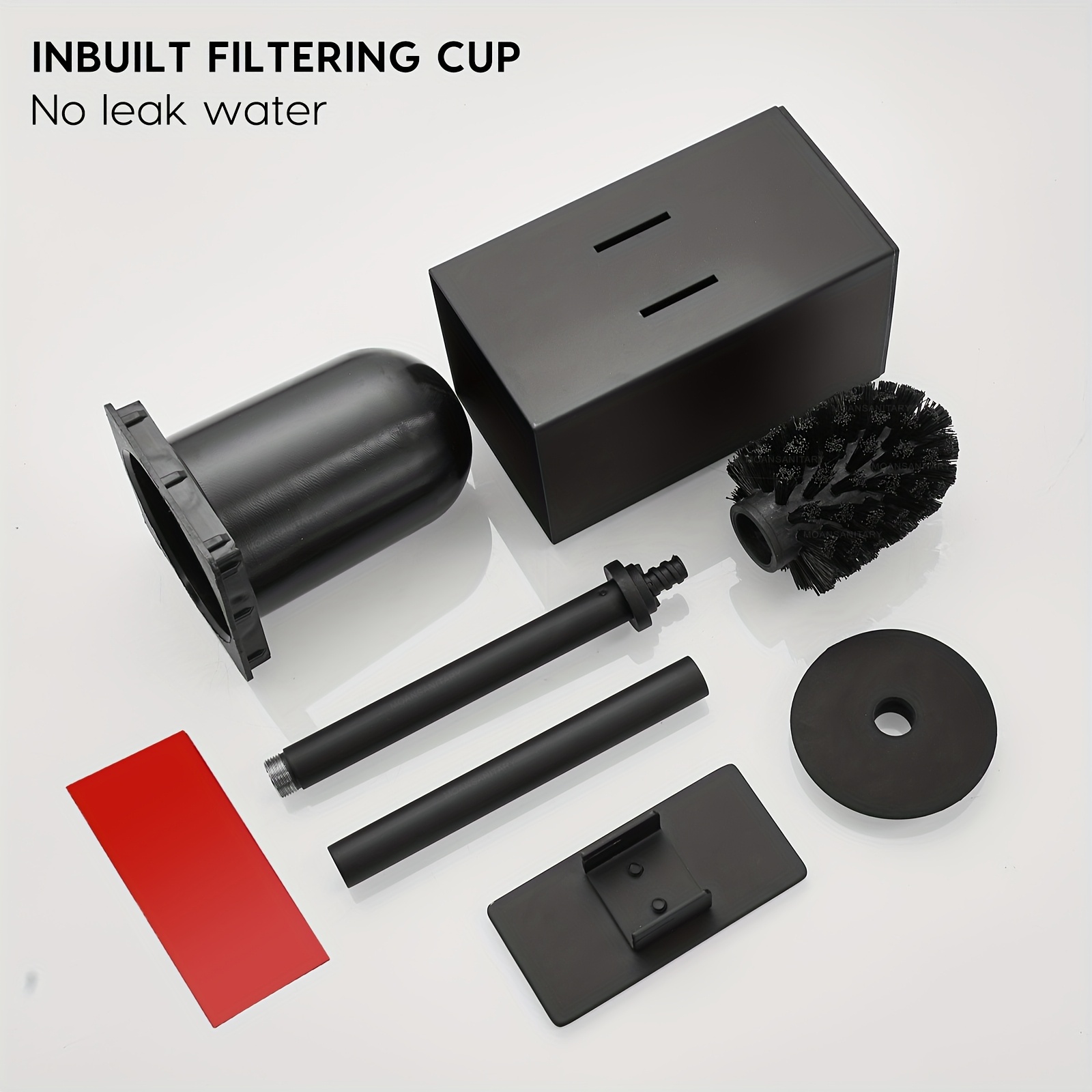 Square Hook No-drill Short Toilet Brush Holder With Long Handle And Inner Bucket