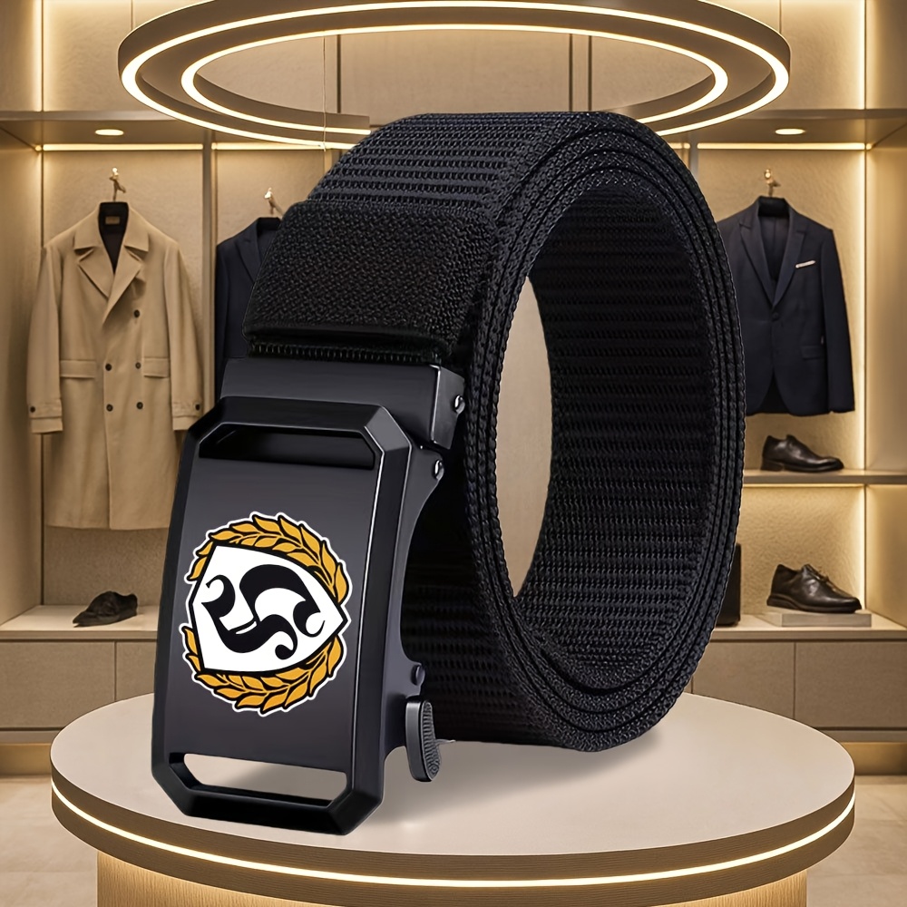 TEMU 1pc Of Casual Men's Novelty Belt, Emblem Printed Men's Business Belt, Suitable For Pairing With Jeans, Fashionable Business Men's Belt, Ideal