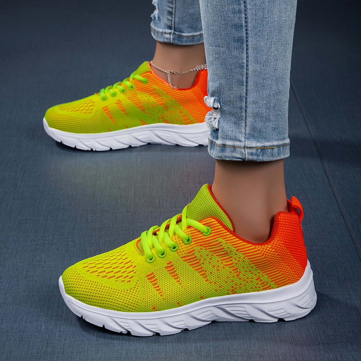Women's Neon Green Lime *-the-Dark-like Neon Pink/* Shoes Lightweight  Breathable Sneakers with Arch, MD Sole Lacing