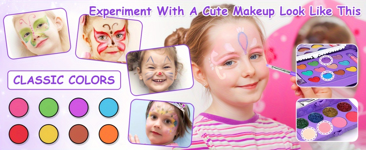 55pcs kids makeup kit for girl washable kids makeup girl toys real make up set kids toys for little girls toddler princess birthday gifts toys for christmas halloween gift details 3