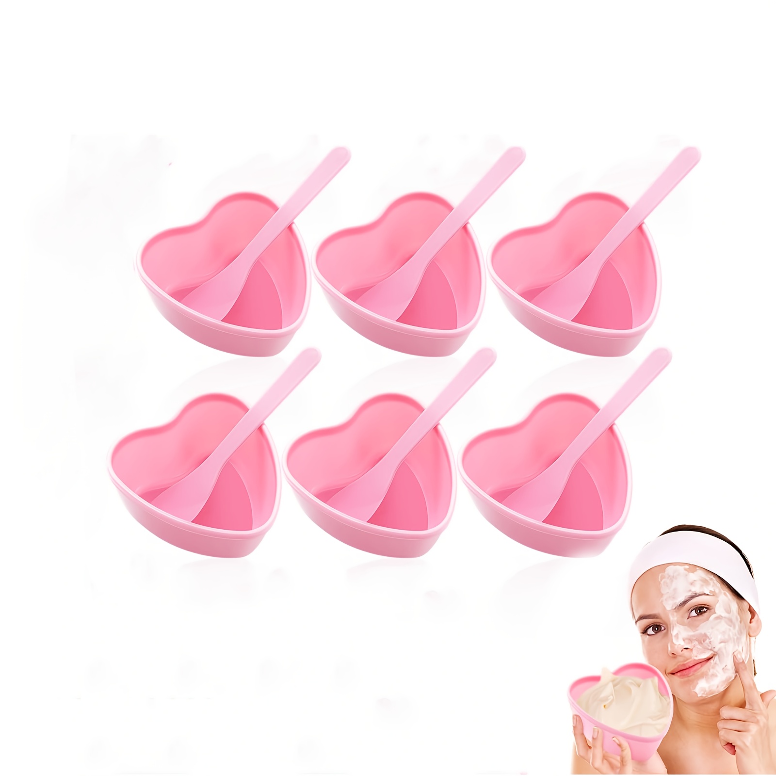 

6-pack Pink Heart-shaped Facial Mask Mixing Bowls With Spatula, Plastic Unscented Diy Skin Care Tools, Esthetician Supplies For Women, Home Beauty Routine Accessories, No Power Or Battery Needed