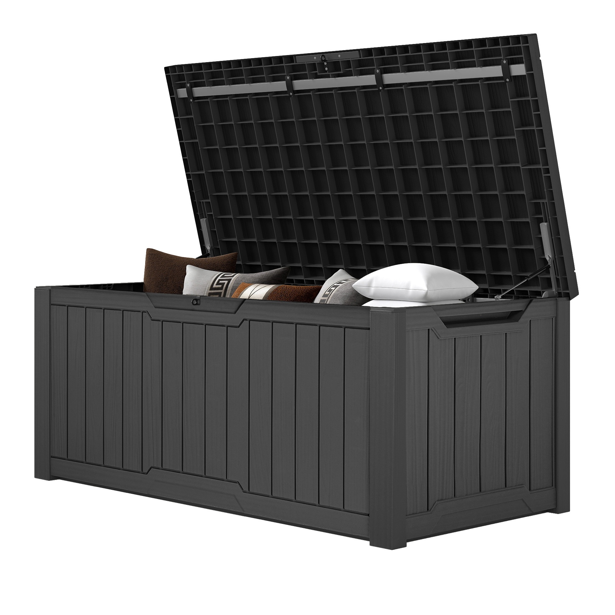 TEMU 120 Gallon Deck Box, Lockable Outdoor Storage Box With Easy Assembly, Multifunctional Bench And Table For Garden Patio And Pool Items