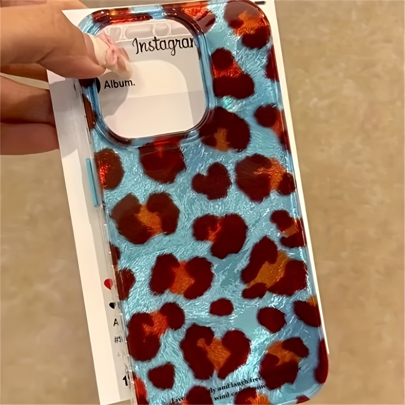 

Blue Bottom Retro Leopard Print Large Hole Pattern Mobile Phone Case, Suitable For Apple 11 12 13 14plus 15 16 Pro Max Protective Case