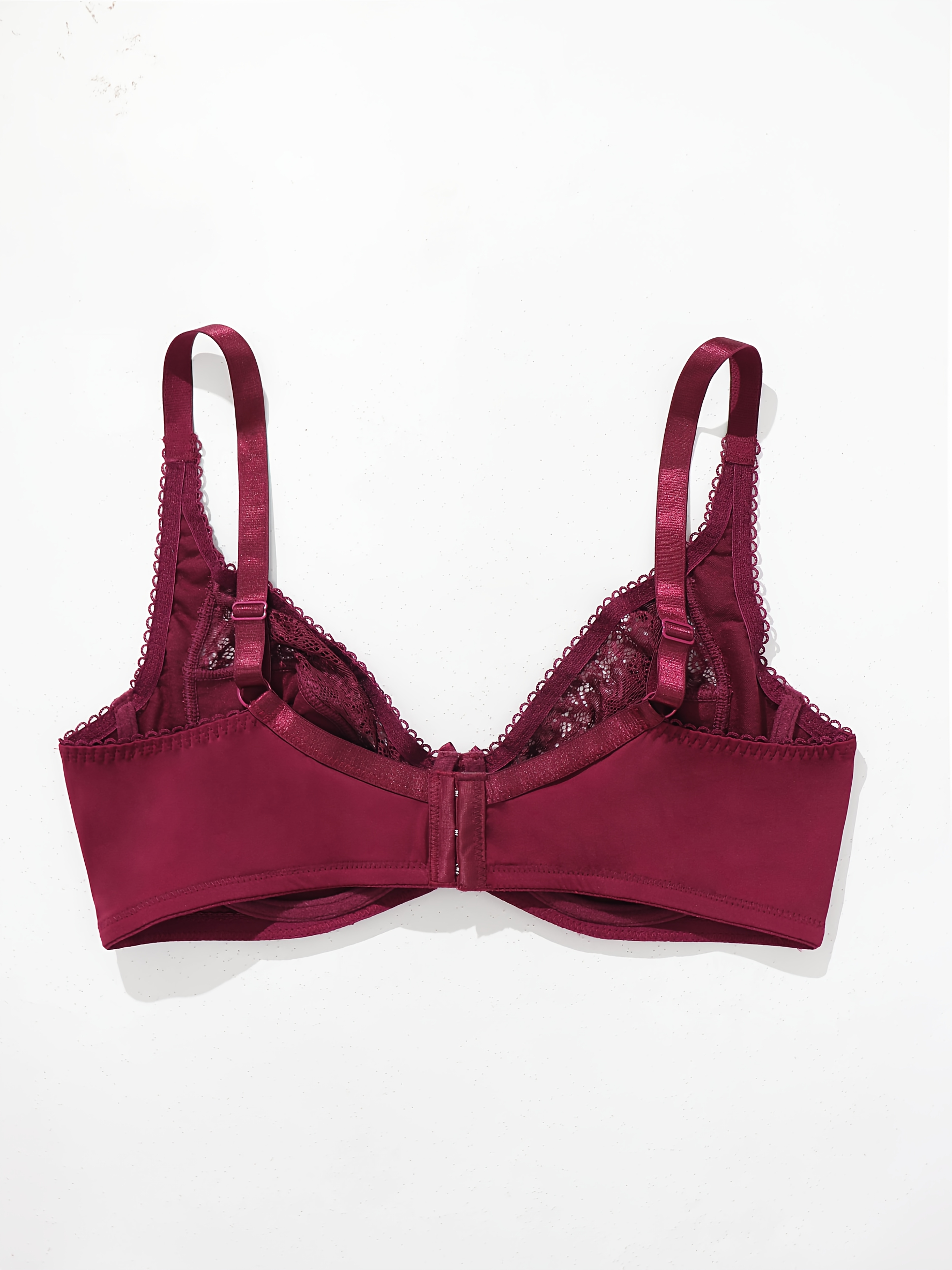 Women's Plus Elegant Bra, Plus Size Bow Decor Floral Lace Non Padded Underwire Bra
