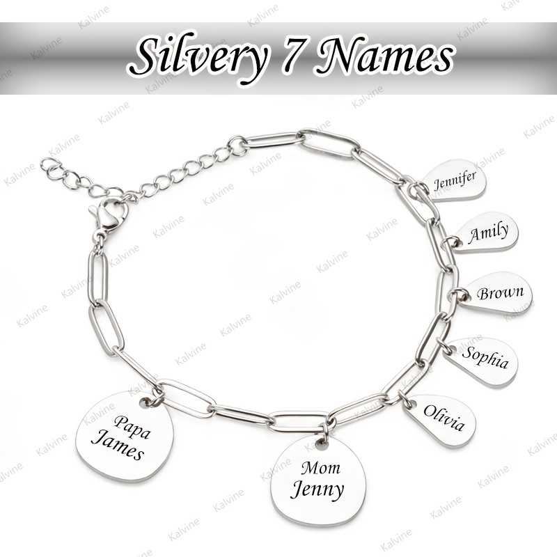 TEMU Bracelet Famille Personnalisé 1 à 7 , Bracelet Unisexe avec des Membres de , Bijou en Acier Inoxydable 304L Plaqué Or 18K, Idéal pour un ou