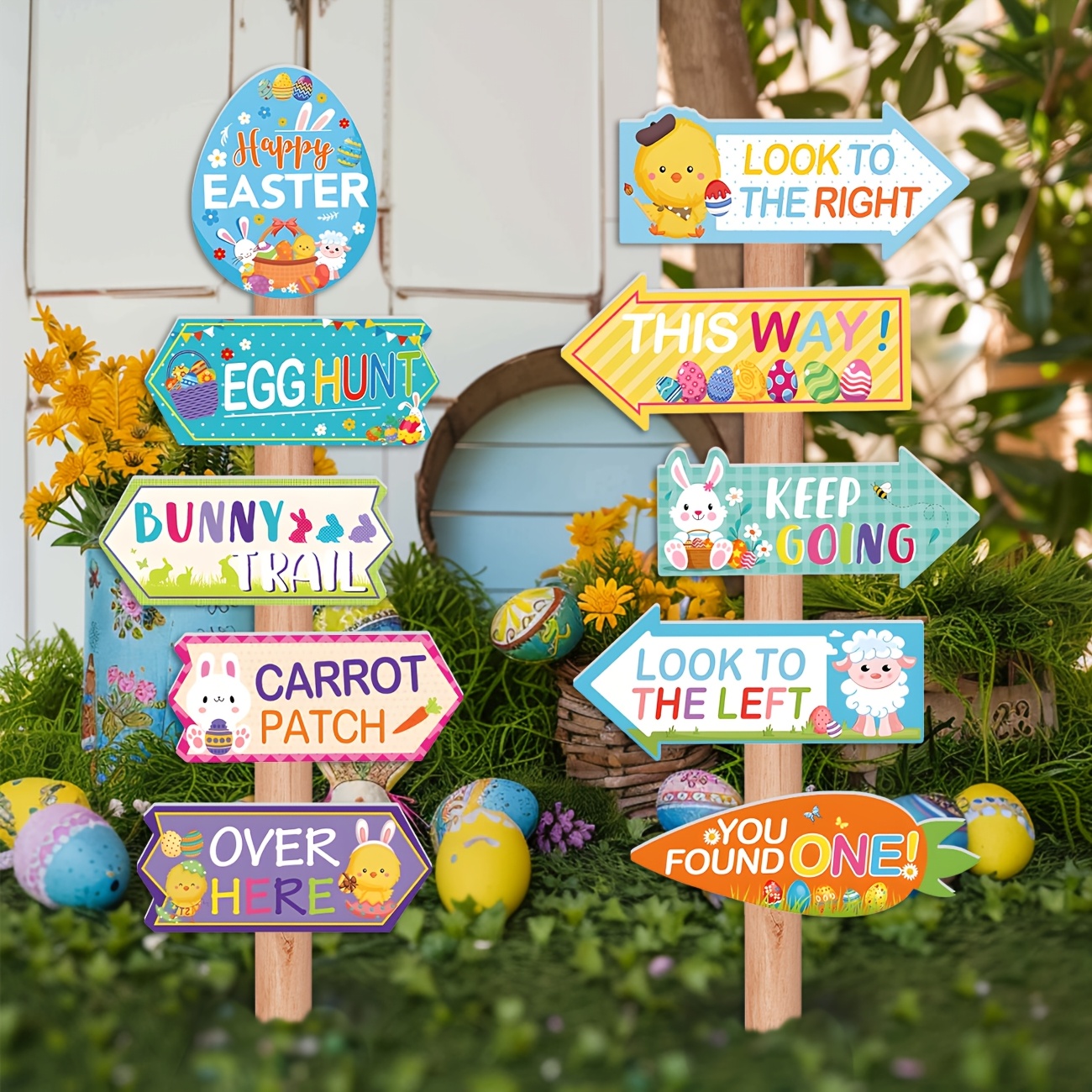 

20pcs Easter Egg Hunt Signs Outdoor Bunny Eggs Yard Signs Cute Arrow Signs Photo Backdrop For Easter Hunt Game Party Supplies Lawn Decoration