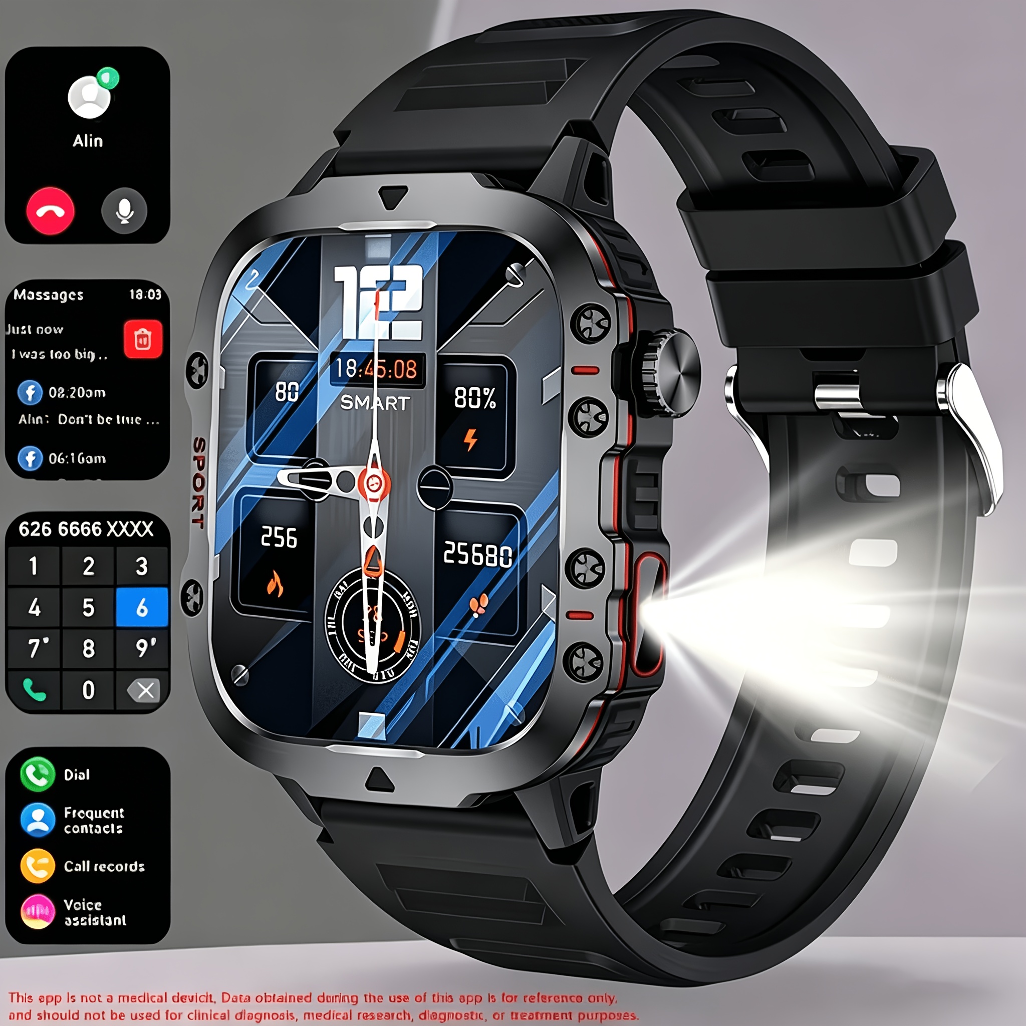 large screen smartwatch compatible for iphone   wireless smartwatch with wireless calling sms fitness   remote camera control usb rechargeable smartwatch suitable for men women clear display   for travel gift