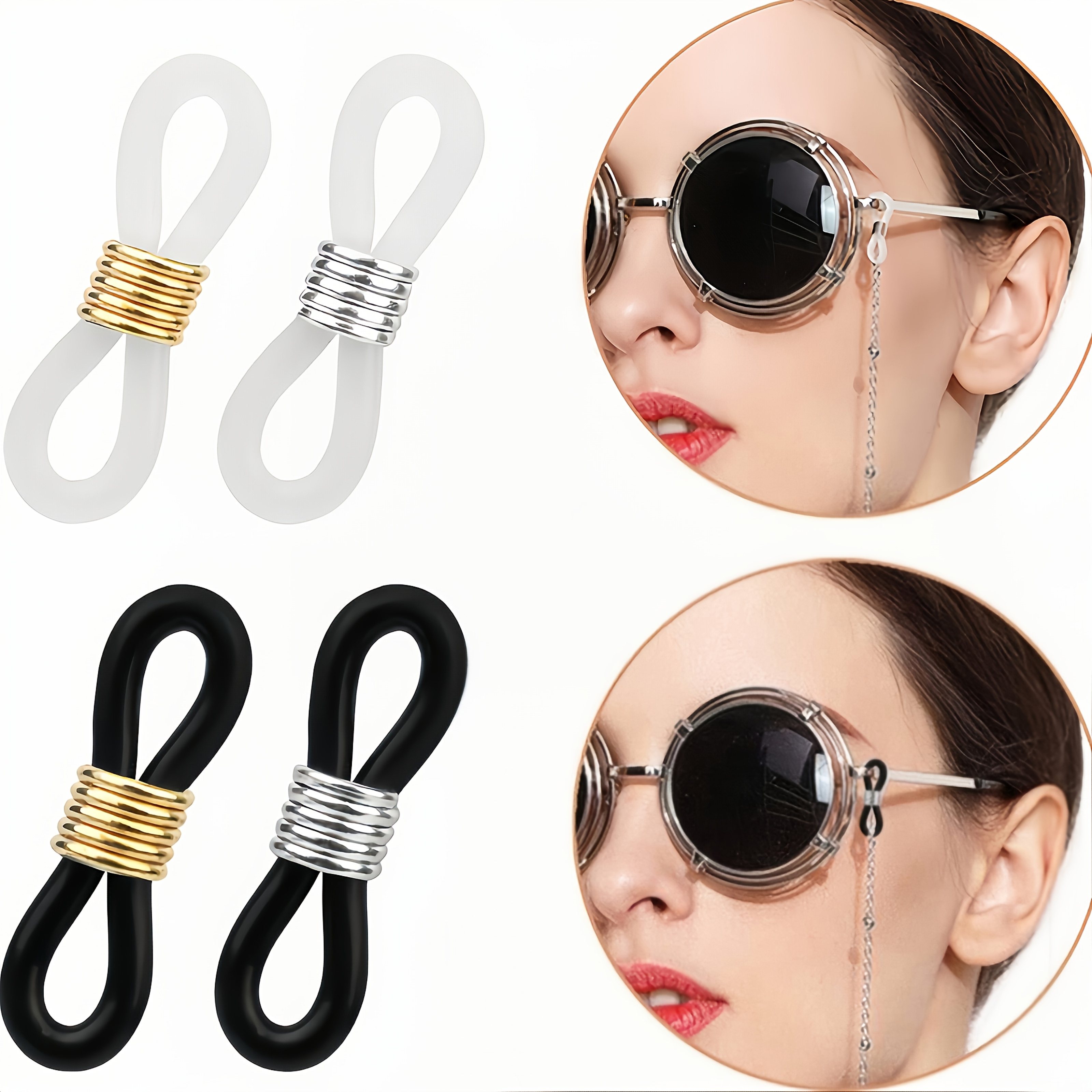 TEMU 12pcs Random Glasses Chain Silicone Rubber Ring Non-slip Colored Silicone Rope End For Connector With Perforated Sunglasses Wire Additions