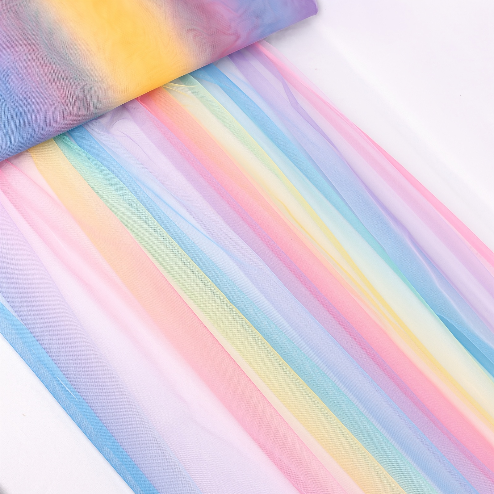 1pc, Rainbow Gradient Tulle Fabric Sheer Tulle For Diy Sewing Crafts Christmas Party Decor, Tablecloths, Gift Box Wrapping, Dress Making, Decorative Cloth, Home Decoration