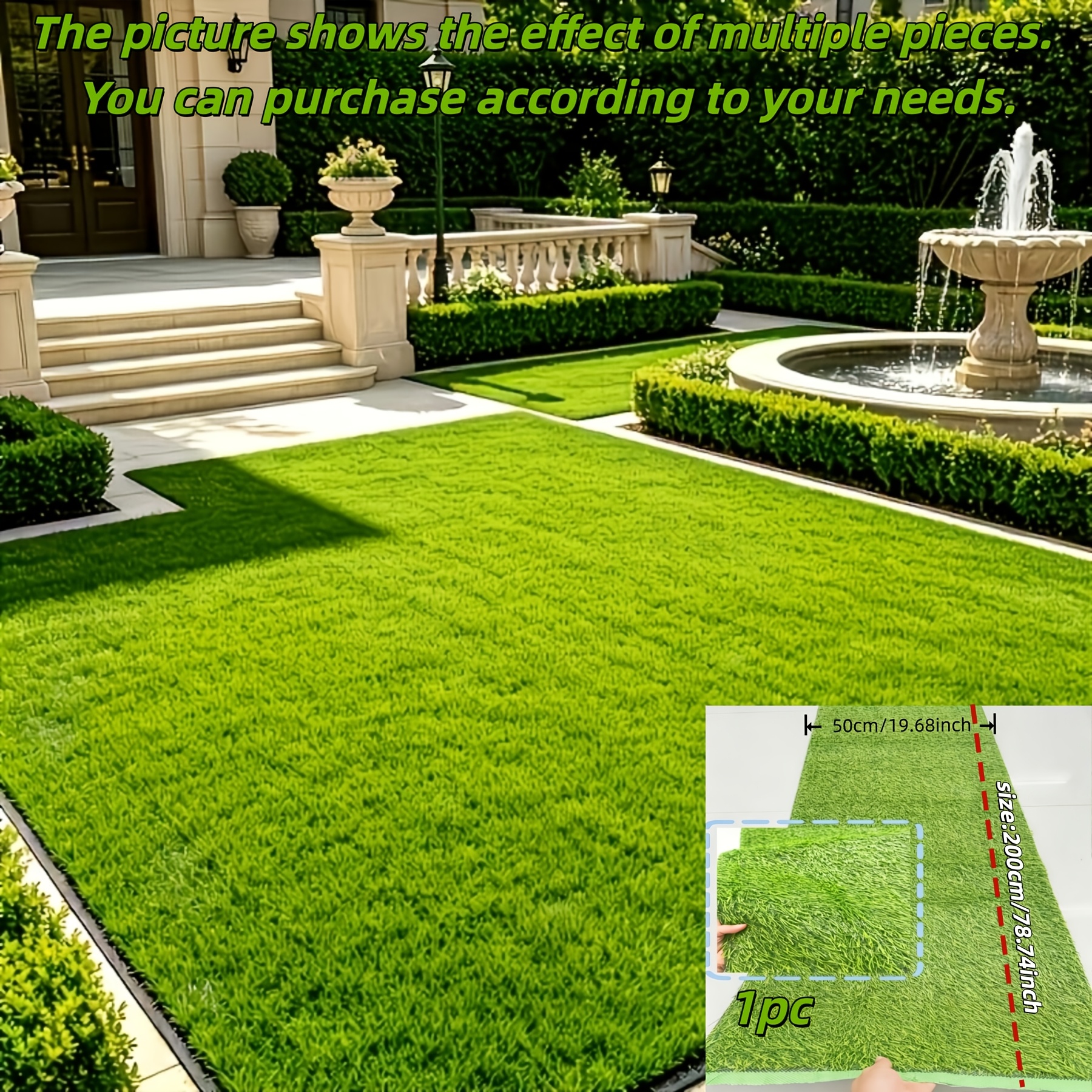 TEMU 1pc - 200cm Artificial Roll-up Simulated Grass Mat - Cut Into 2pcs Of 100cm Each - Wear-resistant And Sun-resistant / Suitable For / /