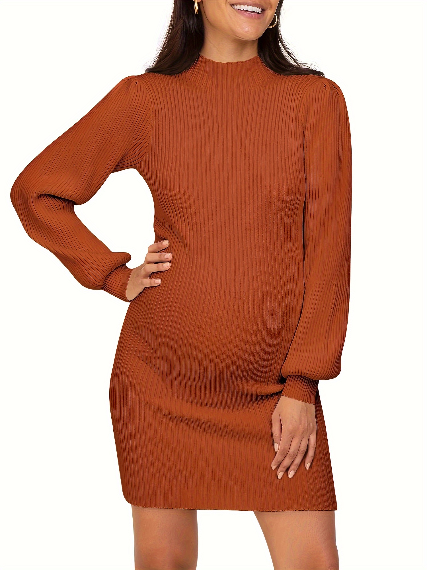 Cozy Maternity Turtleneck Sweater Dress - Ribbed Knit Long Sleeve Bodycon Mini for Pregnant Women cozy maternity turtleneck sweater dress ribbed knit long - Temu