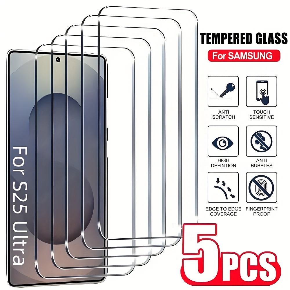 E-shop 5 Stück 9H Schutzfolien aus gehärtetem Glas für Samsung Galaxy S Serie S25 Ultra S24 Ultra S23 Plus S22 S21+ A15 A16 A35 A36 A55 A56,