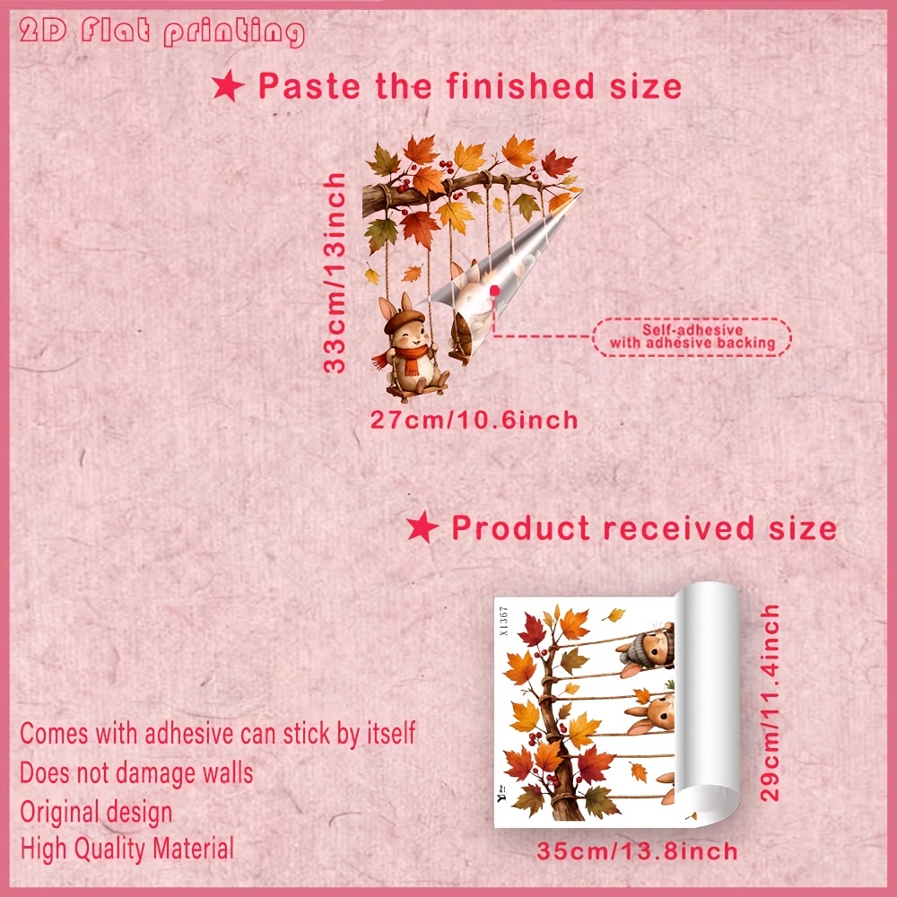 TEMU 2d Flat - 2d Flat Autumn Static Window Clings With And Berries, Reusable Glue-free Decals For Home Wall, Fridge, Shop Window To Create Rustic