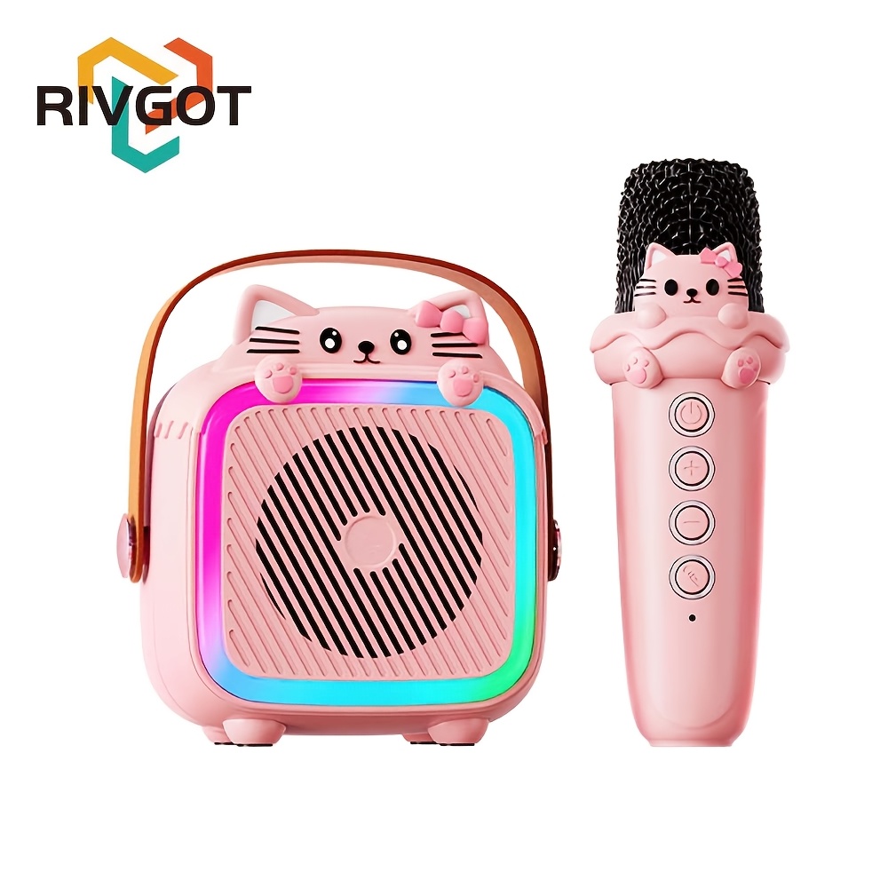 çocuklar ve yetişkinler için mini karaoke makinesi, renkli işıklarla ve kablosuz mikrofonlu   taşınabilir kablosuz karaoke hoparlör, 3-12 yaş kız çocukları i̇çin ev partisi hoparlörü, doğum günü, noel hediyesi olarak