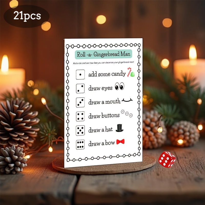 TEMU 21 pièces de cartes de jeu d'épice de Noël pour homme, jeu de dés pour fête de Noël, cadeau de Noël, impression , fournitures pour fêtes d'hiver