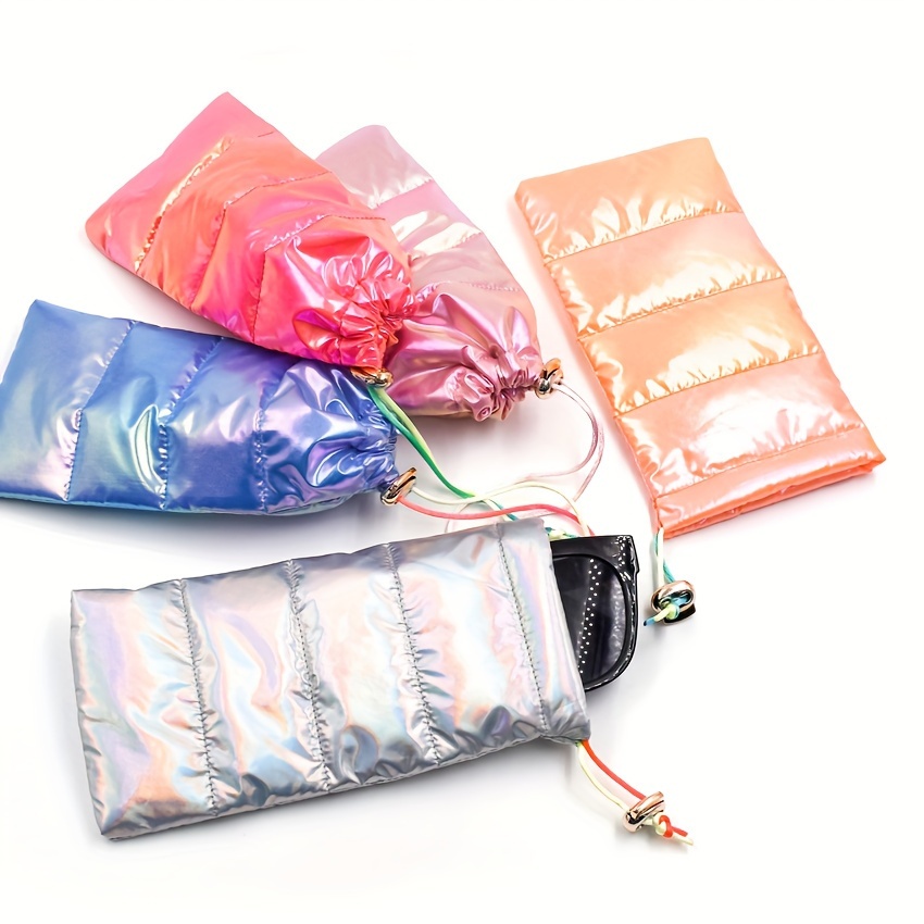 

Fancy Down Fabric Glasses Bag With Carabiner, Waterproof &padded Shockproof, Colorful Soft Fashion Glasses Bag Phone Pouch