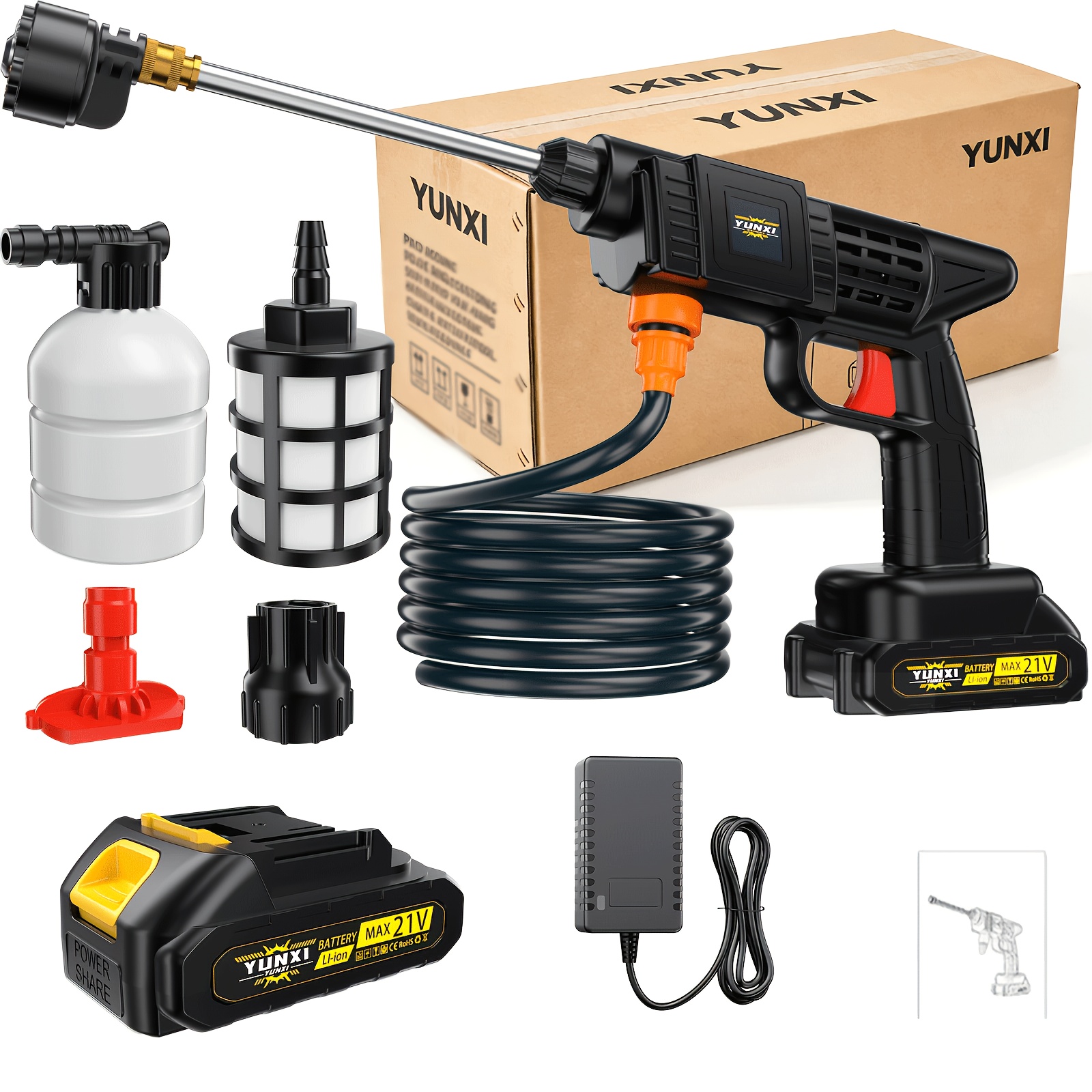 TEMU Household Car Wash Water Gun, Car Mounted Wireless High-voltage Car Wash Machine, With Battery And Charger, Battery Powered, Connect Nozzle Hose