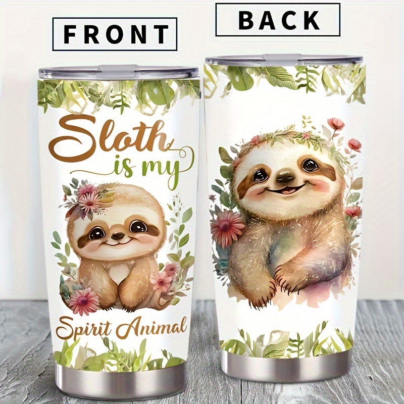 

20oz Sloth-themed With Lid - Insulated Stainlesssteel Water Bottle For Sipping, Perfect Outdoor Travelaccessory And Gift For Christmas, Valentines Day