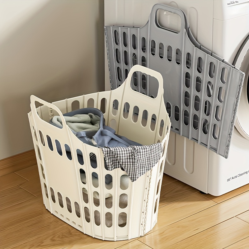 

1pc, Modern Style Large Capacity Folding Laundry Hamper, Durable Plastic Collapsible Dirty Clothes Storage Basket For Bathroom Use