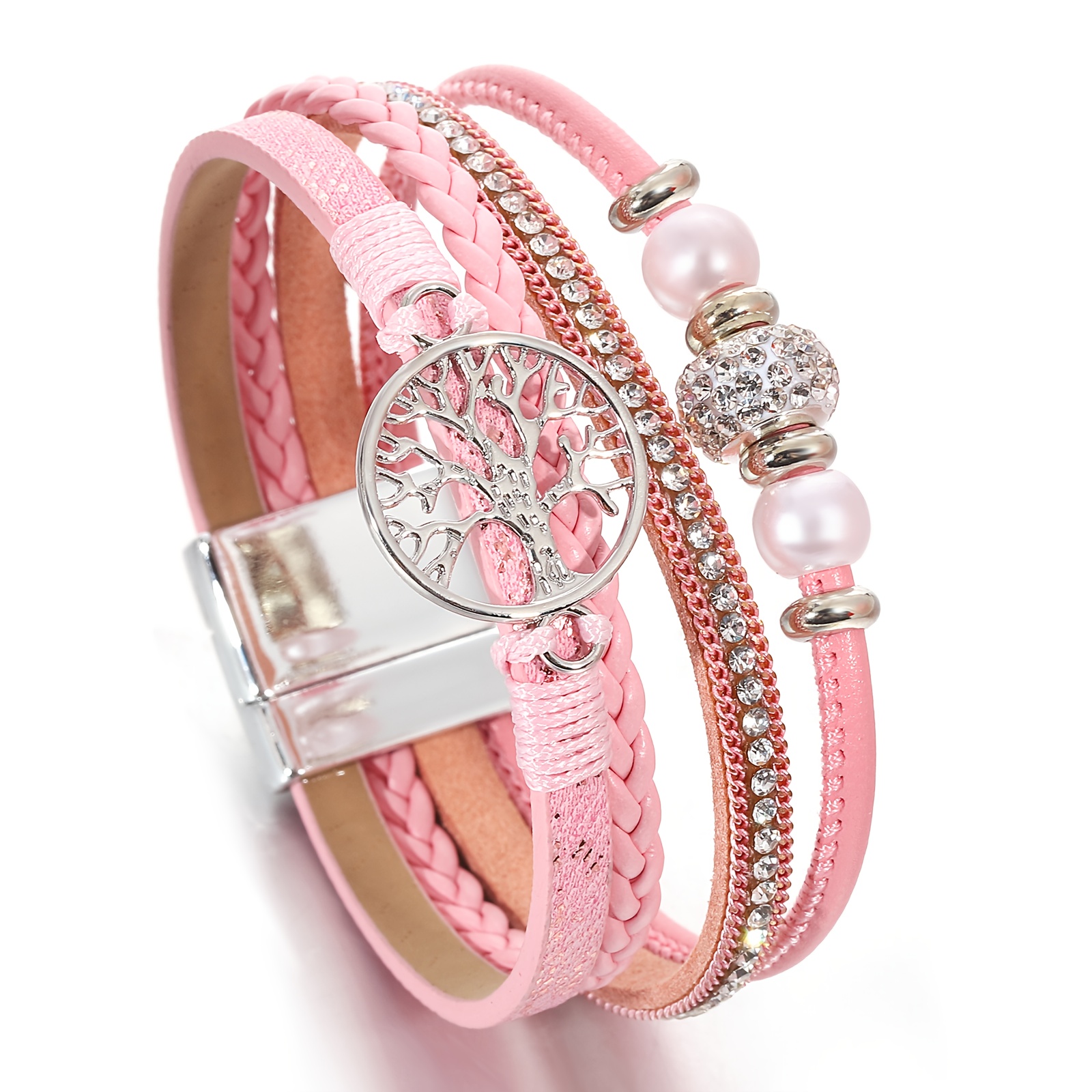 TEMU 1pc Colorful Braided Artificial Wrap Bracelets With Alloy Metal Tree Of , Gifts For For Friendship Jewelry, Parties And Daily Wear Bohemian
