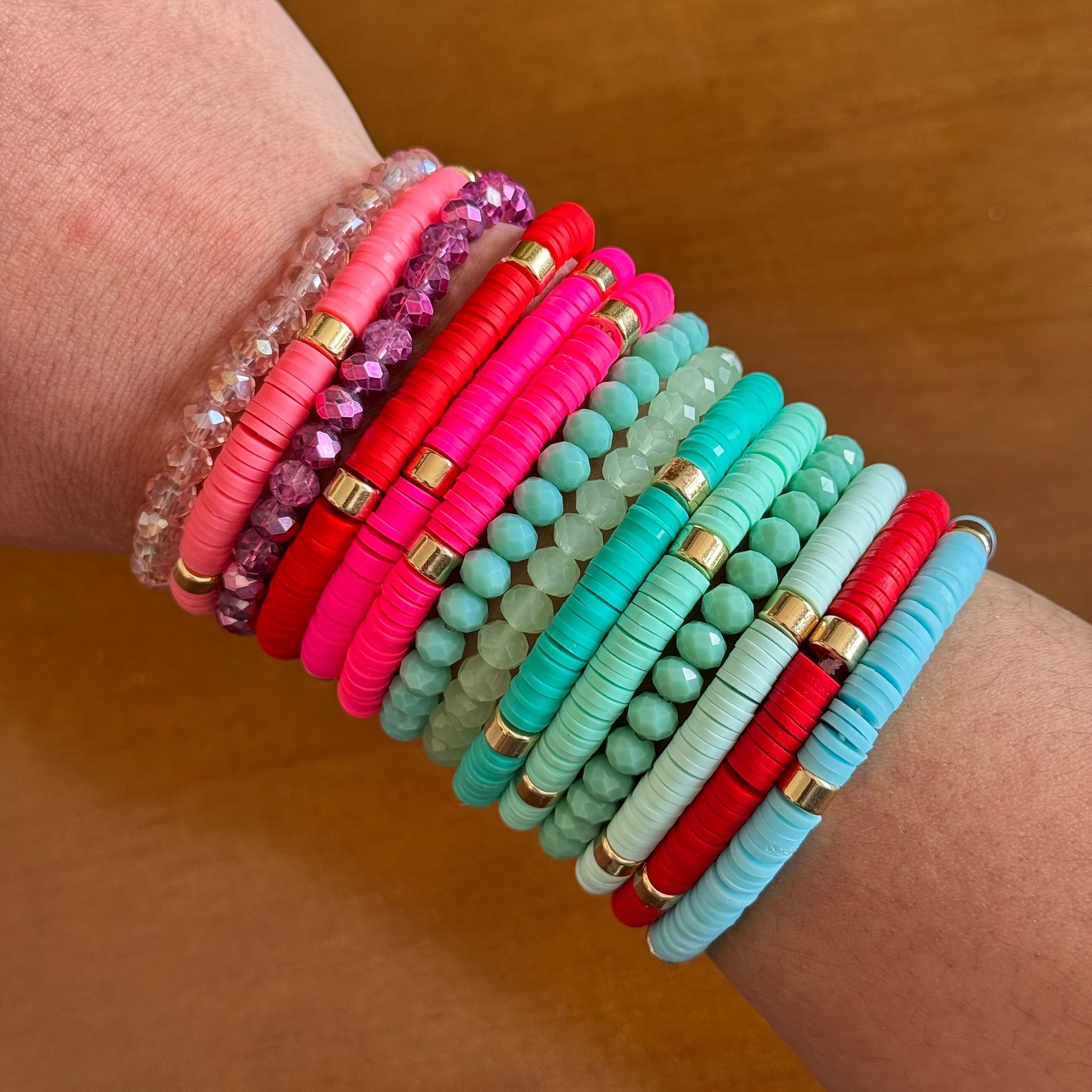 96pc Boho Elegant Polymer Clay Beaded Stretch Bracelets Set