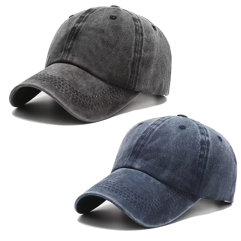TEMU Christmas 2pcs Vintage Washed Distressed Baseball Caps Suitable For , Lightweight Hook & Loop Closure Retro Solid Color Hats For Outdoor Sports,