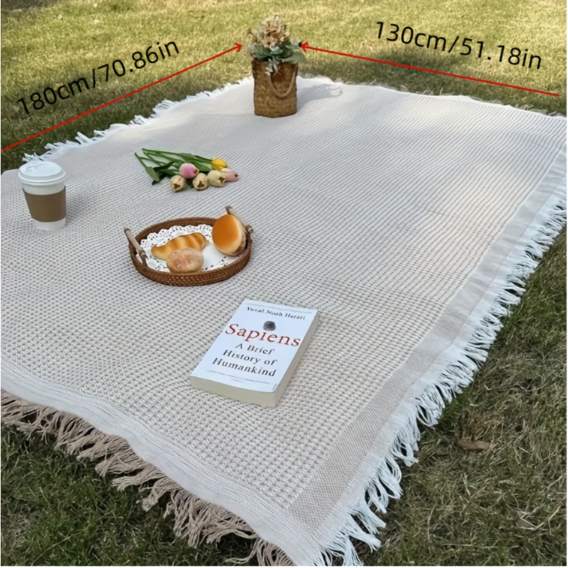 E-shop Leichte Campingdecke, maschinenwaschbare Outdoor-Picknickmatte mit Quastenrändern, geeignet für Rasen, Zelte, Strand, schlichtes Design |