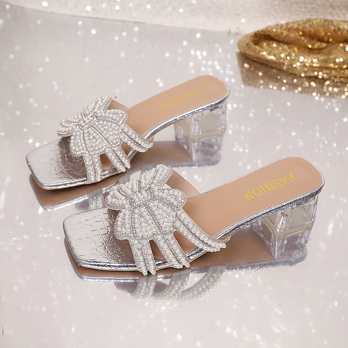 TEMU Summer Solid Commuting Nightclub Style Sexy Party Dress Elegant Pu Rhinestone Women' Toe Chunky Heel Women's Shoes Wedding Party Outdoor Women's