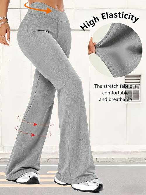 summer womens solid color flared yoga pants high waisted for abdominal control and effect tight fitting and buttock enhancing workout pants for exercise and fitness suitable for sports running cycling and yoga