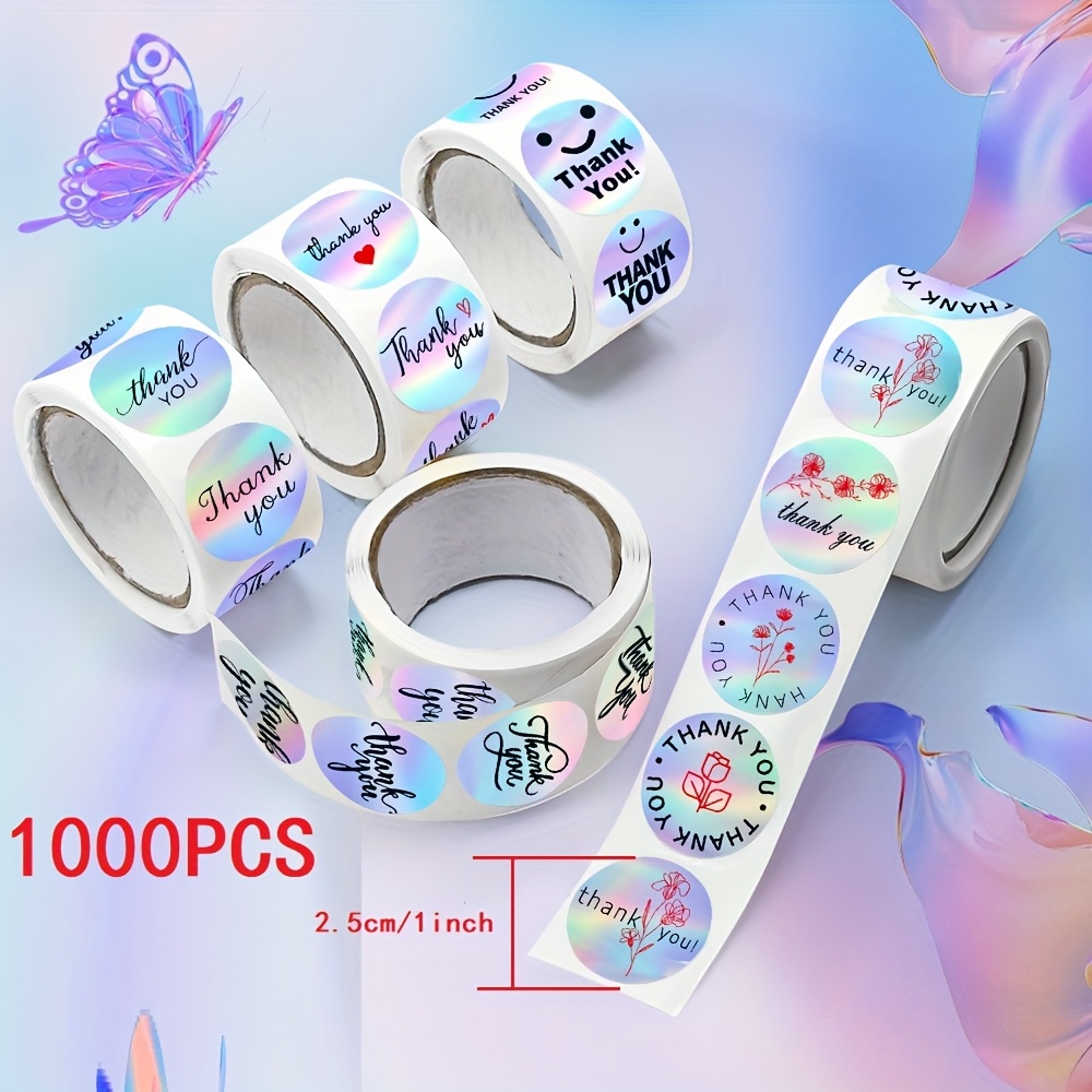 TEMU 5 Rouleaux de 1000 Stickers Holographiques de Remerciement avec Motif de Cœur et " de Votre Soutien", Parfaits pour de Pâtisseries, la Fermeture