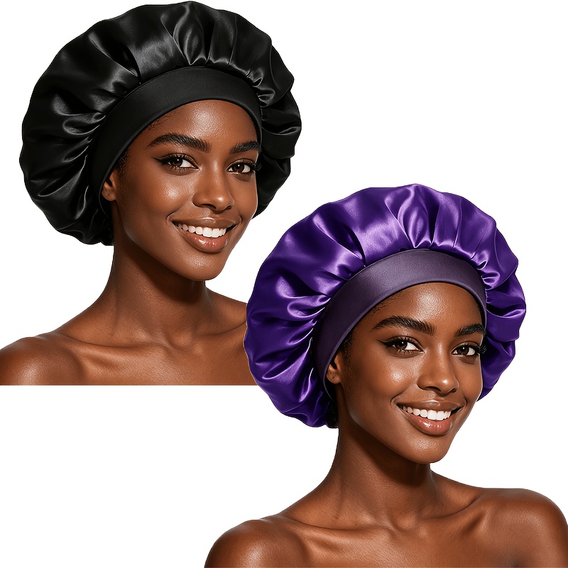 TEMU 2 piezas de gorro de dormir de satén de calidad con visera, estilo unisex, agradable , y de usar. Se a formas de cabeza, adecuado para cabello