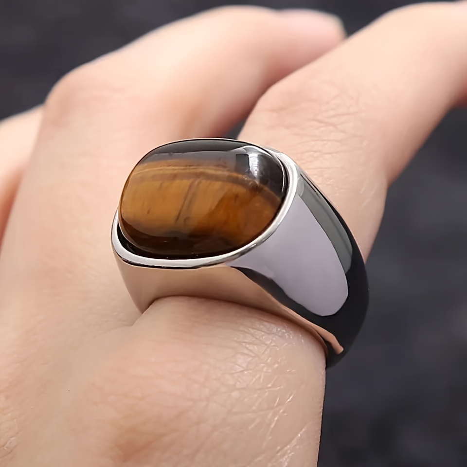 Men's 316L Stainless Steel Ring with Natural Tiger's Eye