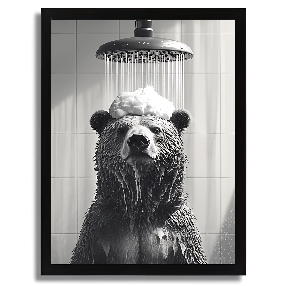 

Decor 1pc Humorous Bear Showering , Bathroom Art, Decor, , 12x16 , For , Bedroom, Restroom Decoration