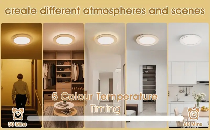 Smart Sensor Ceiling Light, with Remote Control, Timed Light Off, 3 Lighting Modes, 5 Color Temperature Adjustments for Light Brightness, 8000Mah Super Large Capacity Rechargeable, Magnetic Installation Without Drilling, USB Charging