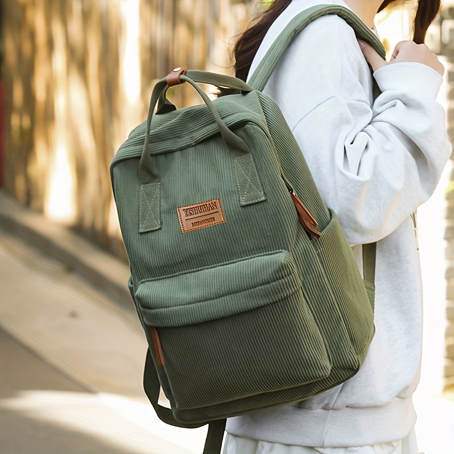 solid color corduroy backpack simple preppy style college Temu