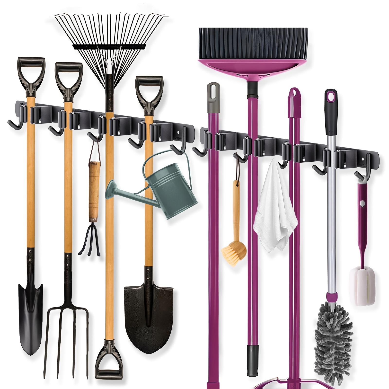 TEMU 2-in-1 Heavy-duty Stainless Steel Wall Mounted Gardening Tool Storage Rack With 4 Shelves And 5 Hooks - Rust Proof Multifunctional Shelf,