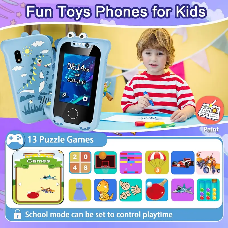 phone toy dual cameras educational games for boys girls ages 3 12 usb rechargeable silicone blue winter new year details 7