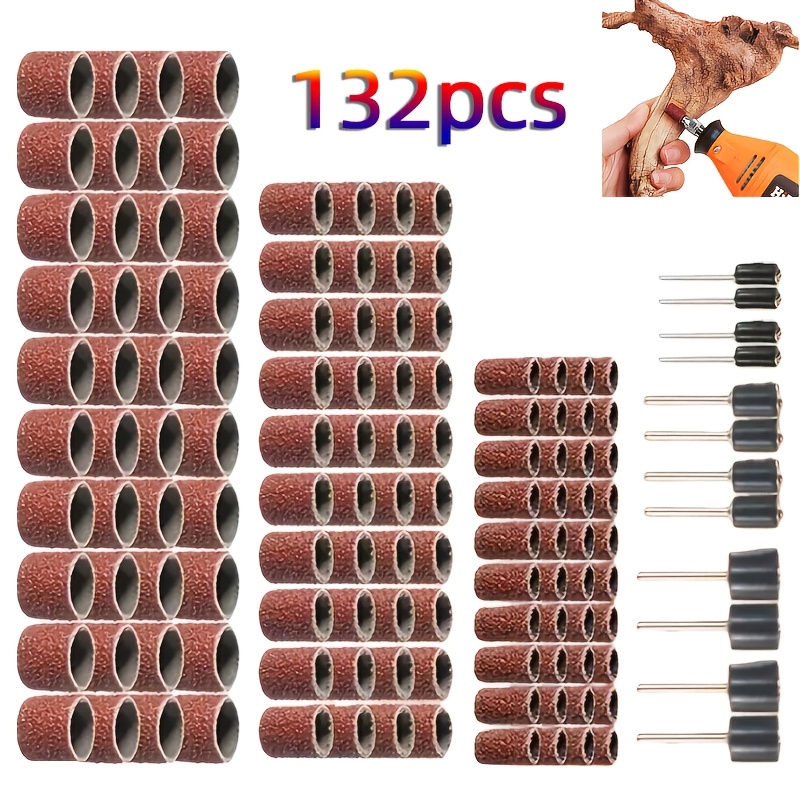 E-shop 132-teiliges neues Schleifpapier-Set mit Schleifhülsen und (80/120/240/320/400/600) - Hochleistungs-Oxid-Schleifen von grob bis fein, Polieren